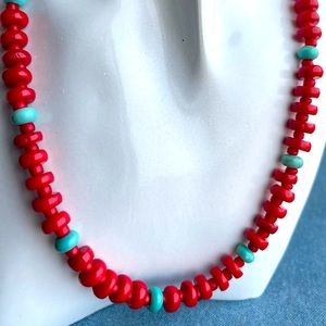 Bamboo Coral & Faux Turquoise Necklace